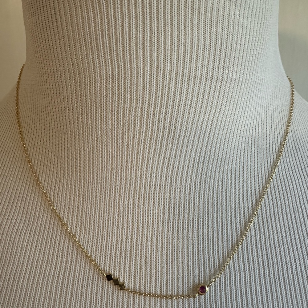 Gorjana Gold Necklace Ruby Bezel Birthstone